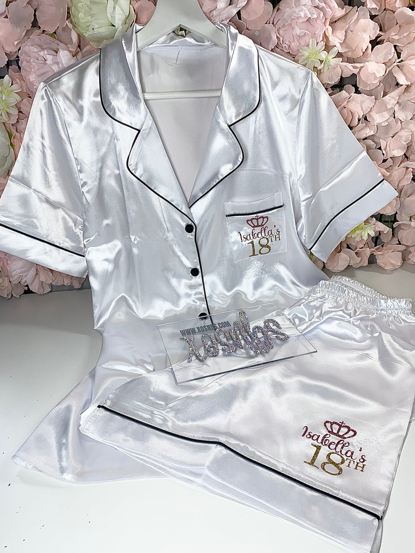 Satin Short Shirt Set | White