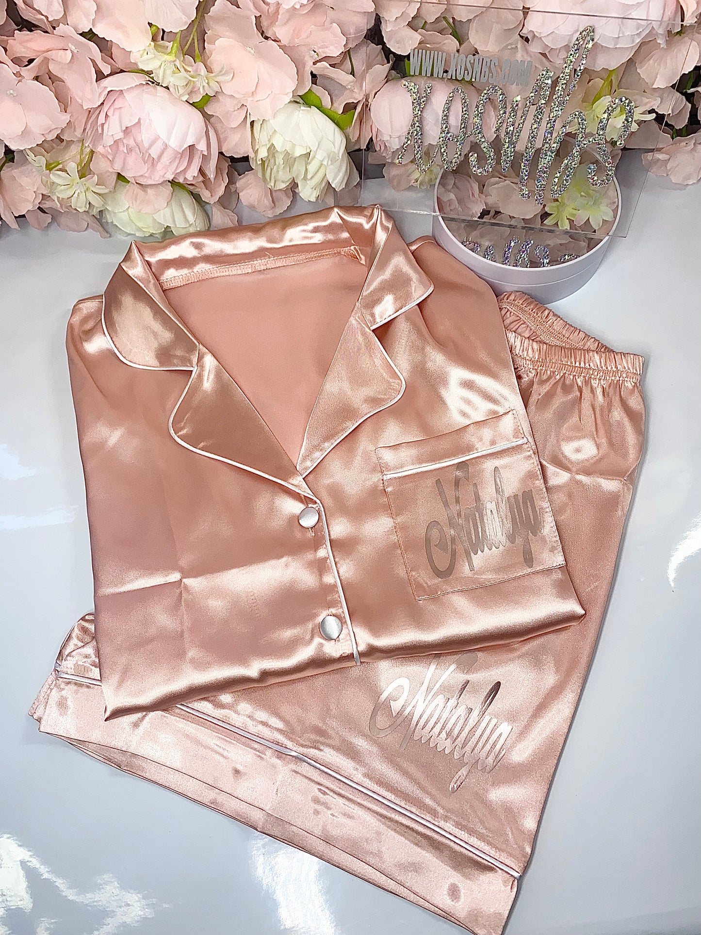 Kids Satin Short Shirt Set | Nude