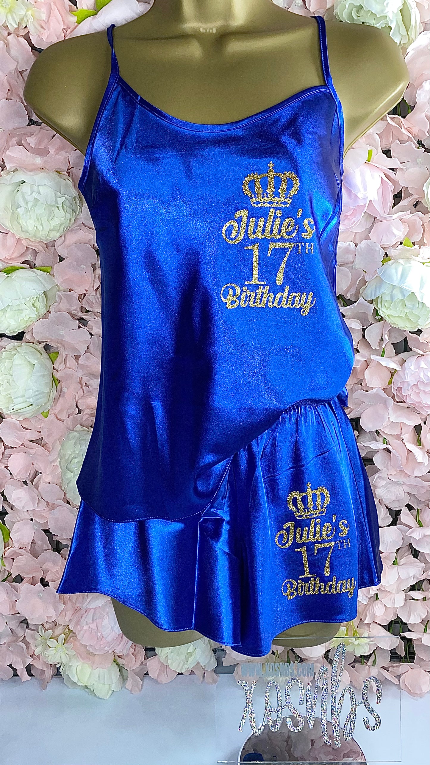 Kids Personalised Satin Cami Sets | Royal Blue