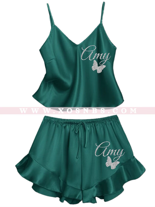 Ruffle Satin Pjs | Green