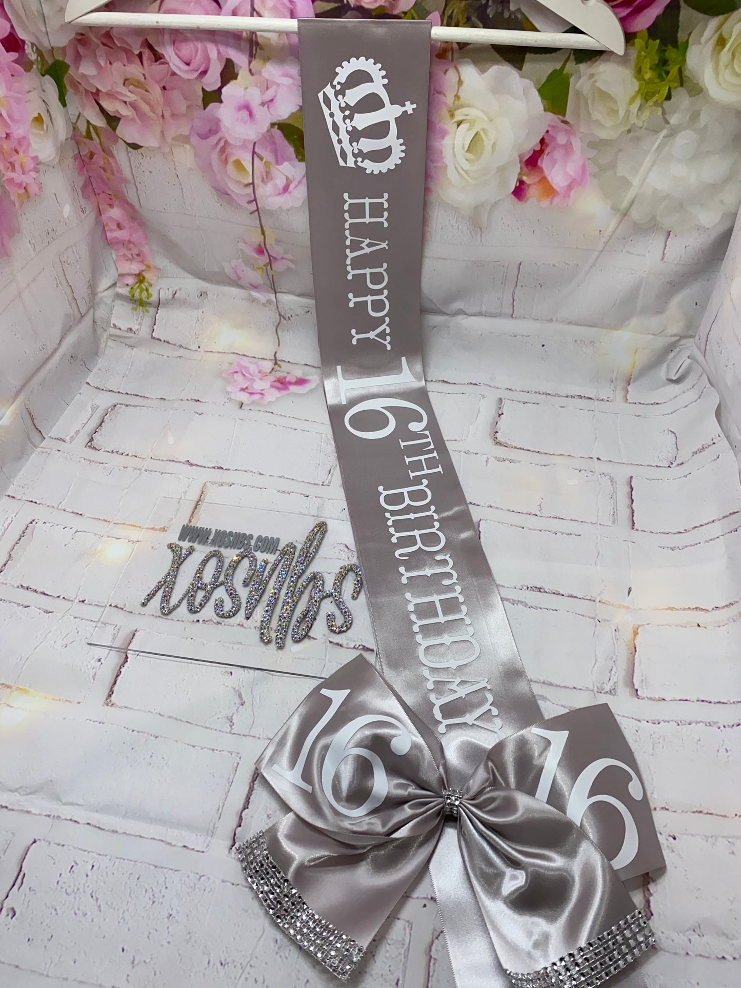 Personalised Satin Bow Sash | Silver