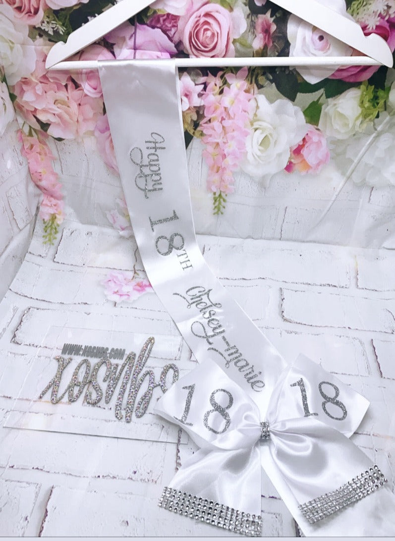 Personalised Satin Bow Sash | White