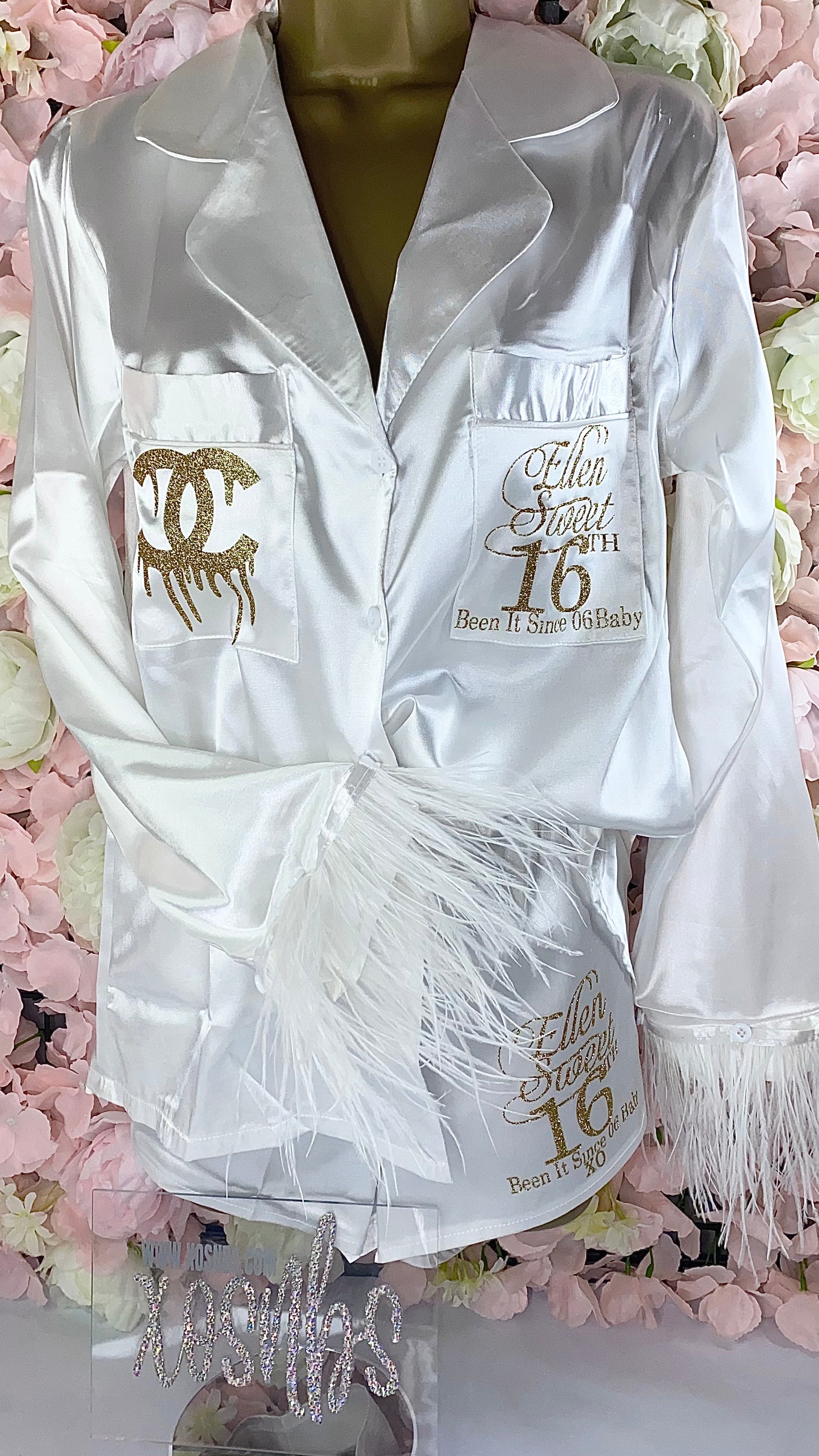 Feather Cuff Satin Pjs