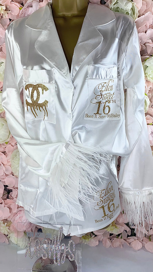 Feather Cuff Satin Pjs
