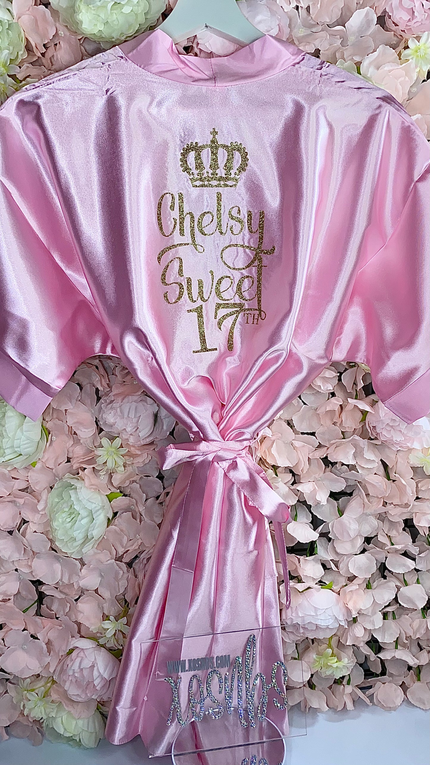 Kids | Personalised Satin Robes | Baby Pink