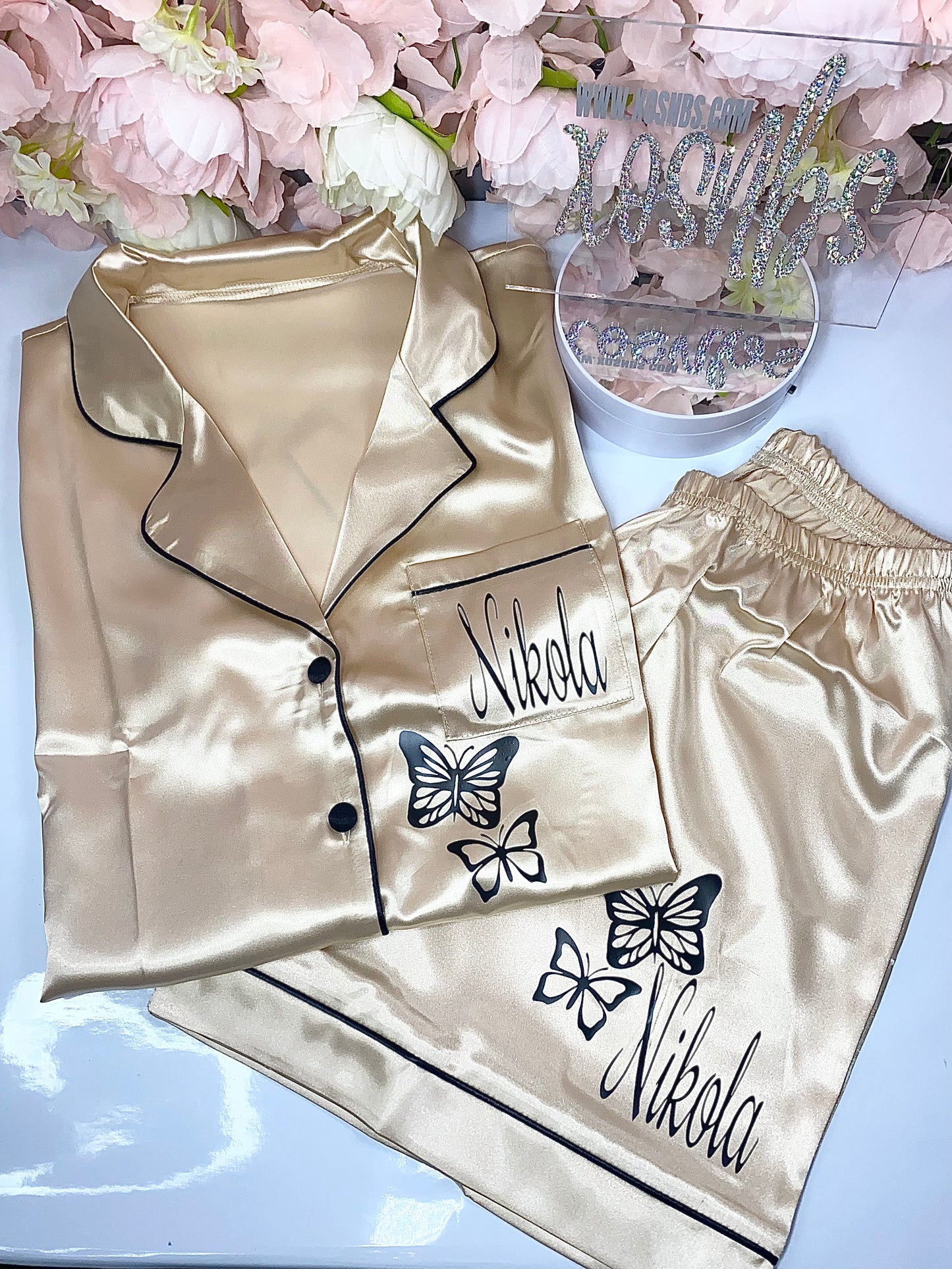 Satin Short Shirt Set | Champagne