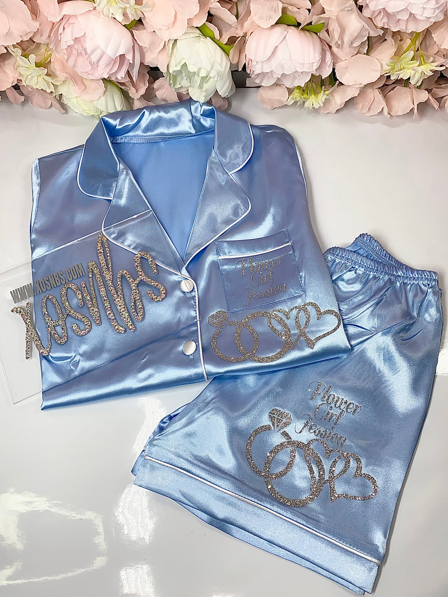 Kids Satin Short Shirt Set | Baby Blue