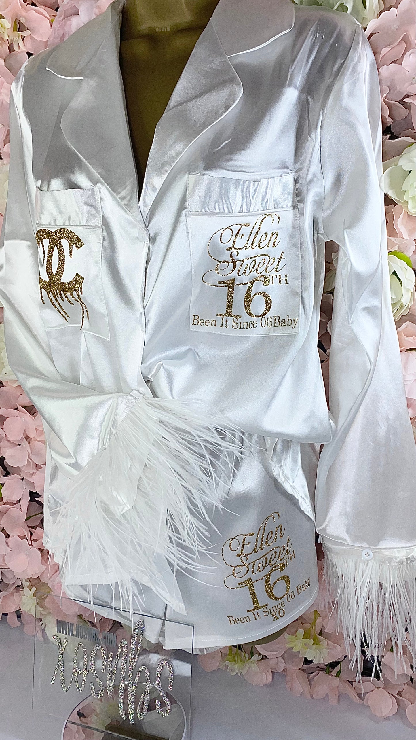 Feather Cuff Satin Pjs