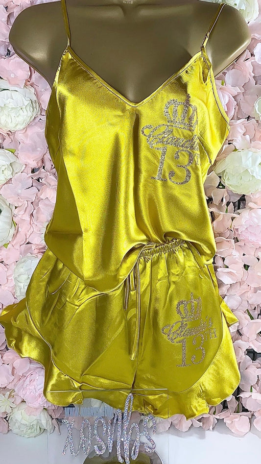 Ruffle Satin Pjs | Yellow